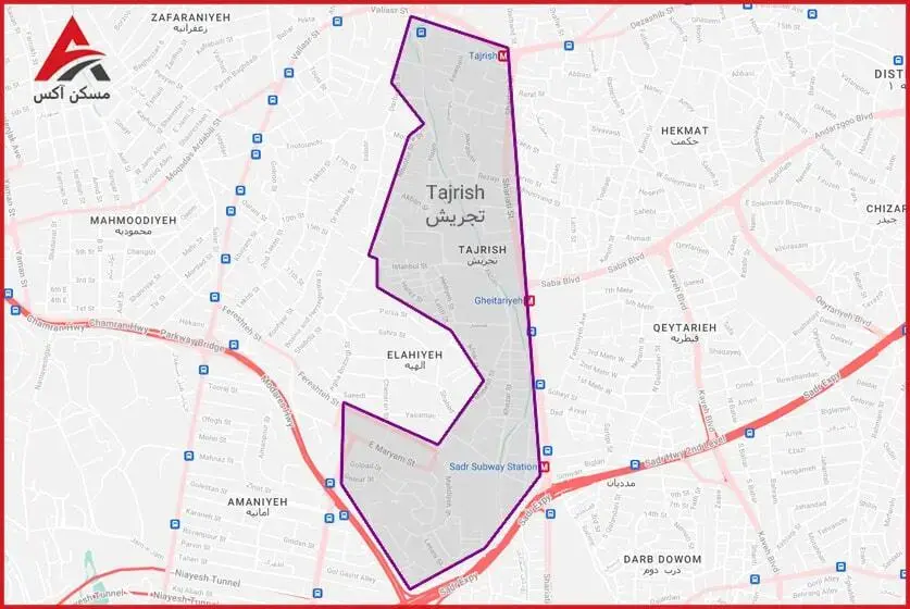 نقشه تجریش منطقه 1 تهران