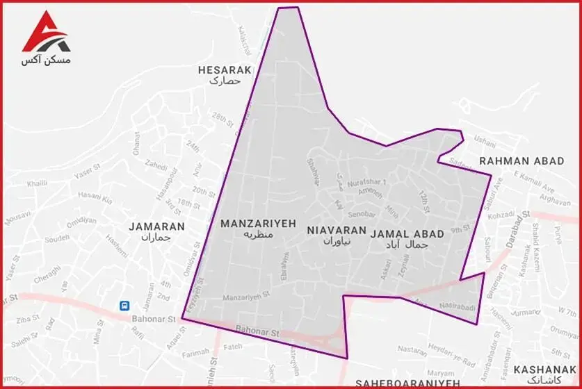 نقشه نیاوران منطقه 1 تهران
